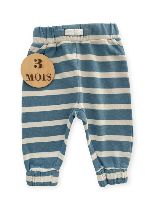 Pantalon souple, molleton, rayé bleu et écru, NPO