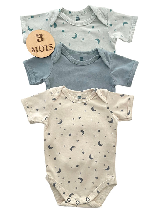 Lot 3 bodies , écru et bleus, Hema
