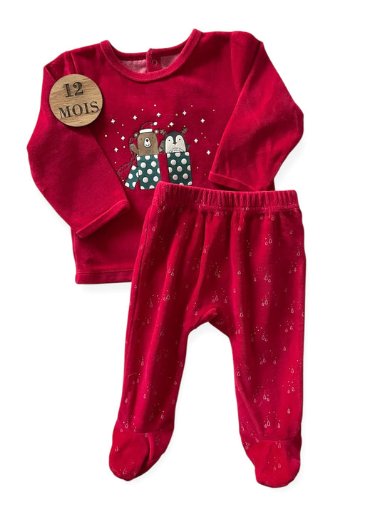 NOËL- Pyjama velours, rouge, Vertbaudet