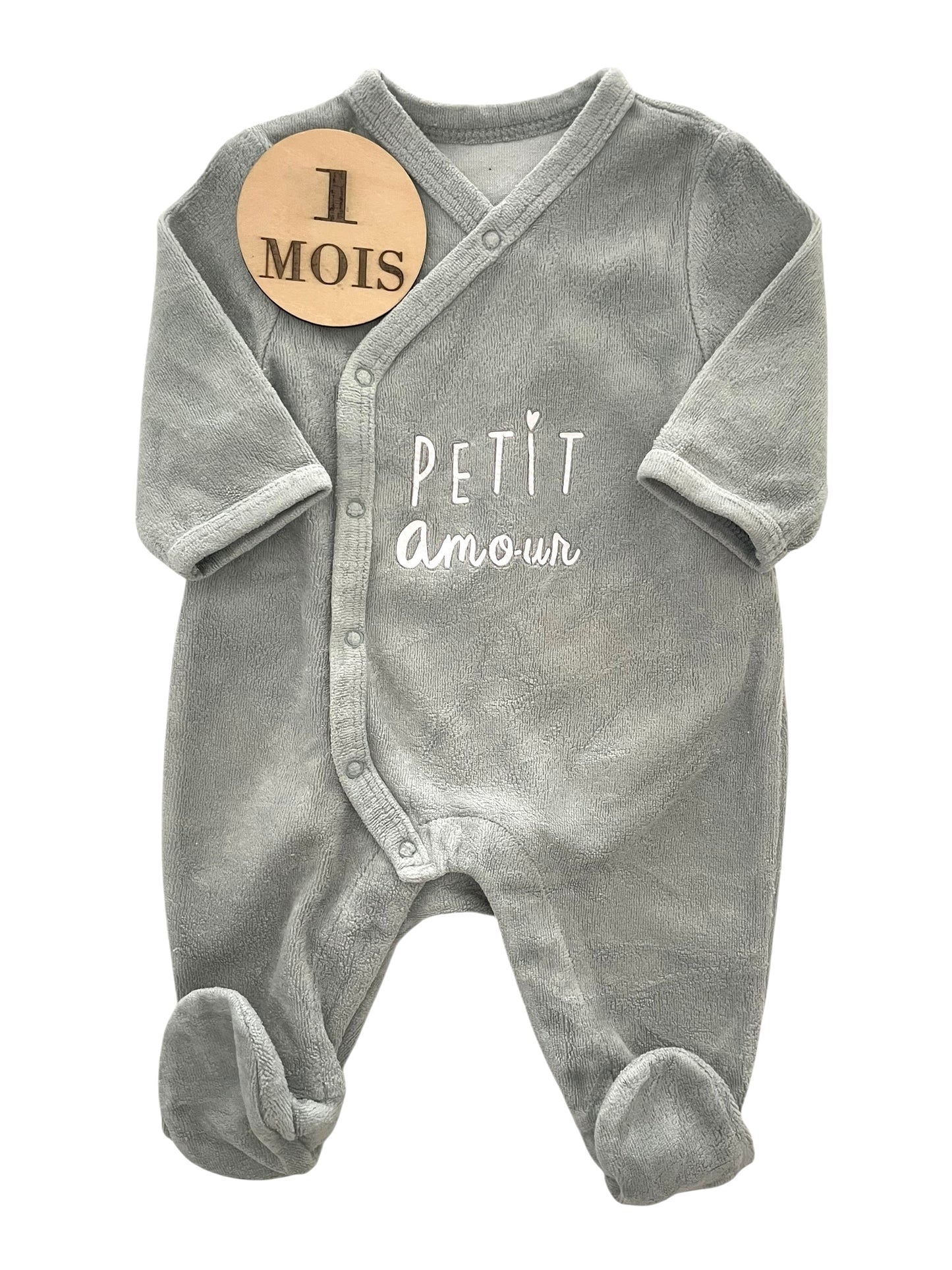 Pyjama velours, bleu-gris, petit amour