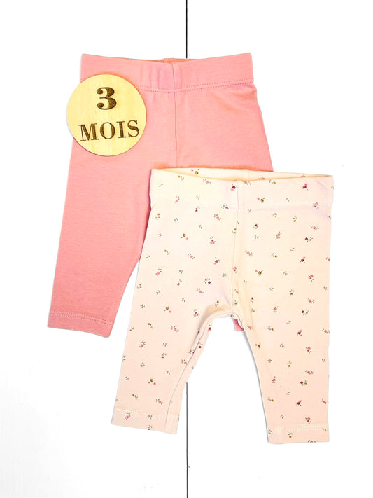 Lot 2 leggings, rose et fleuri, Kiabi