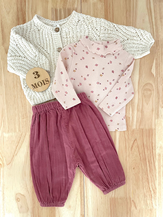 Ensemble 3 pièces; gilet, sous-pull, pantalon velours