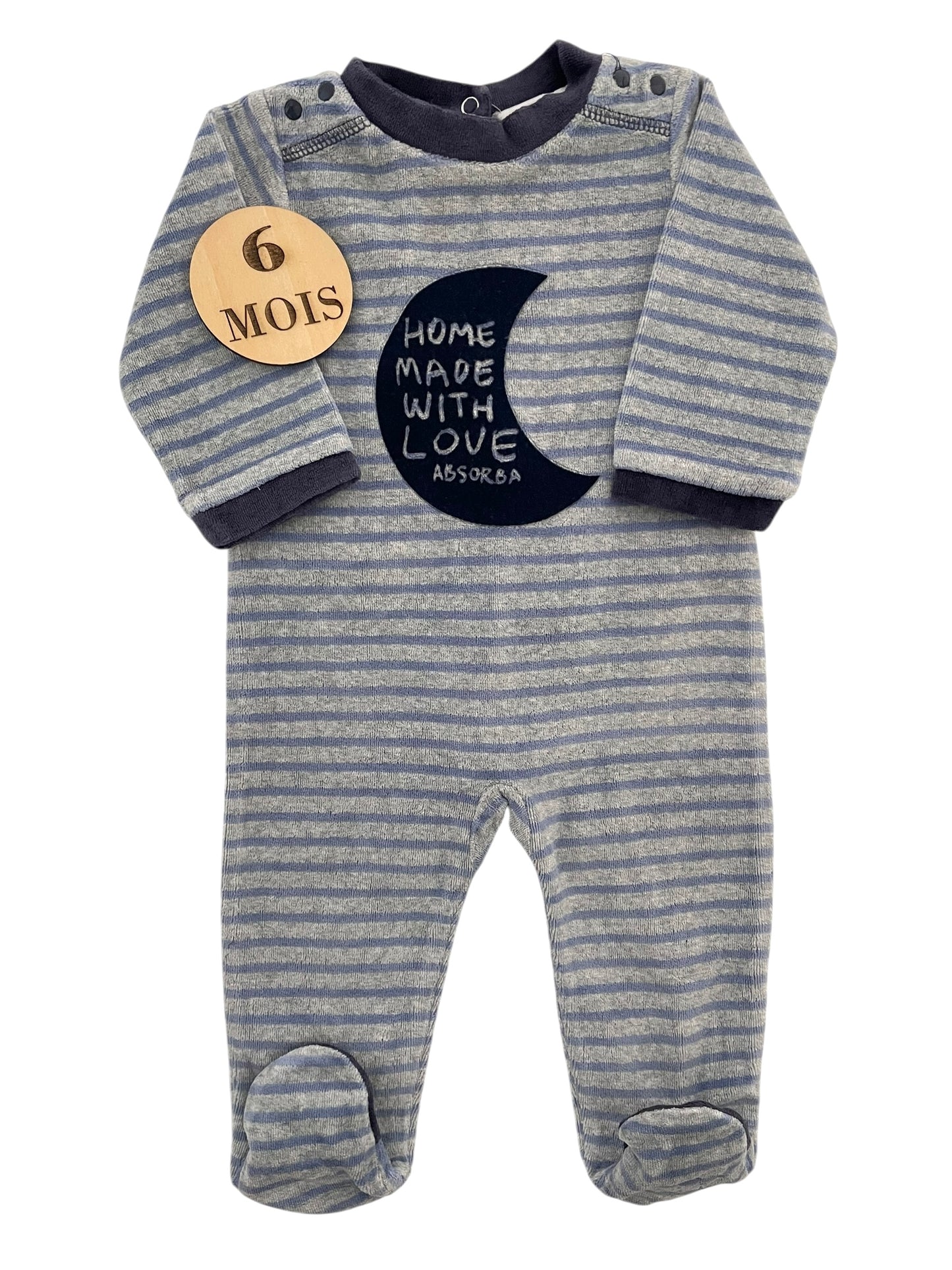 Pyjama velours gris et bleu, rayé, Absorba