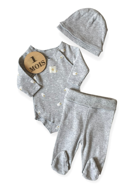 Ensemble 3 pieces : body/ legging/ bonnet, gris clair, Kiabi