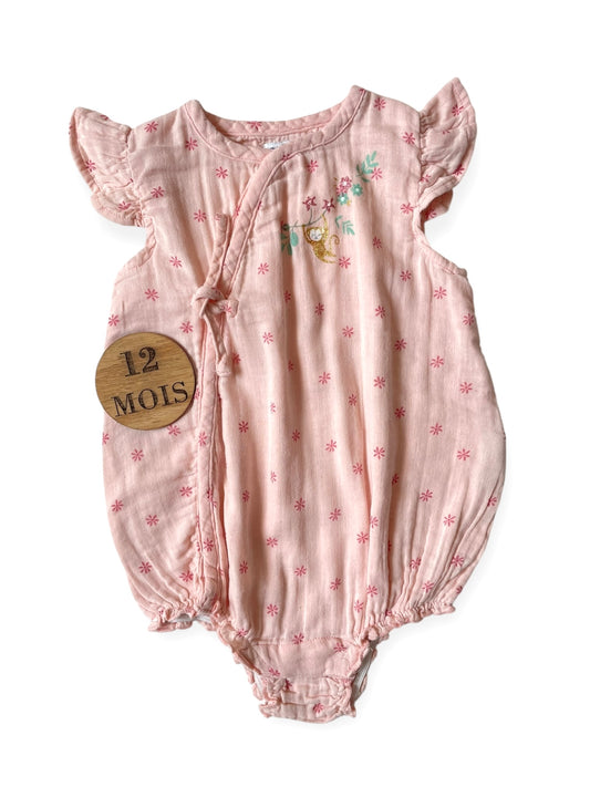 Barboteuse gaze de coton, rose, Mots d’enfants