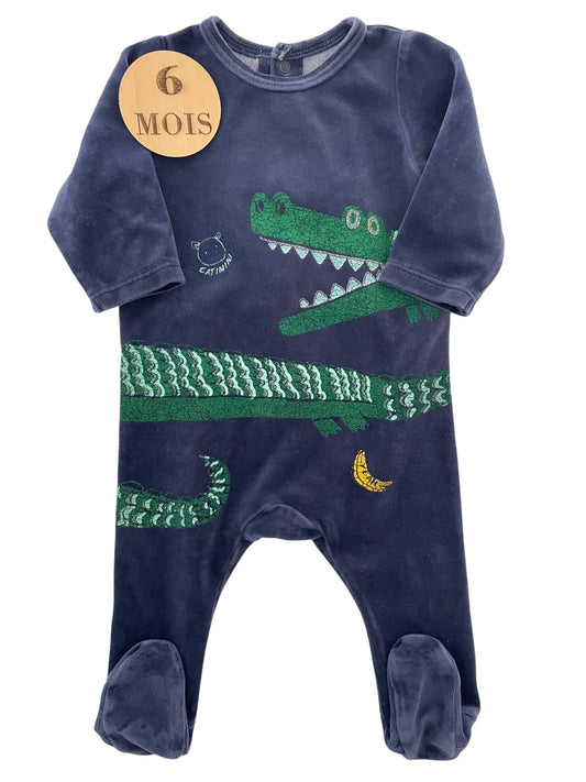 Pyjama velours bleu-marine, crocodile, Catimini