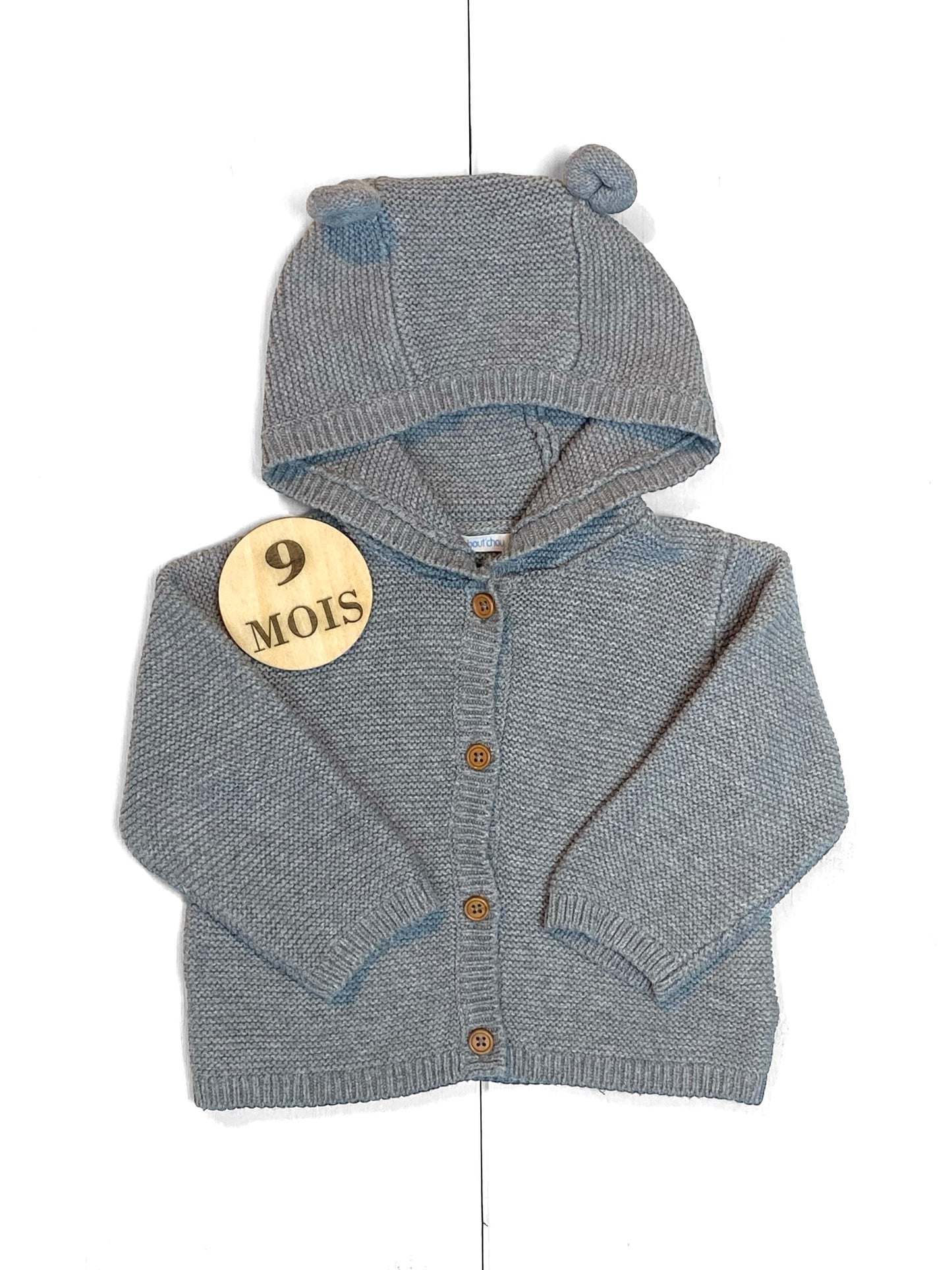 Gilet à capuche en mailles, gris, Bout’chou