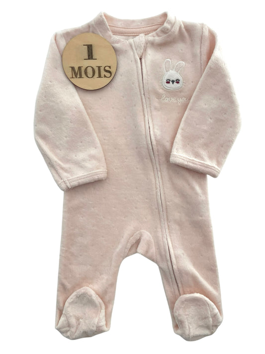 Pyjama velours rose pâle, lapin, Kiabi