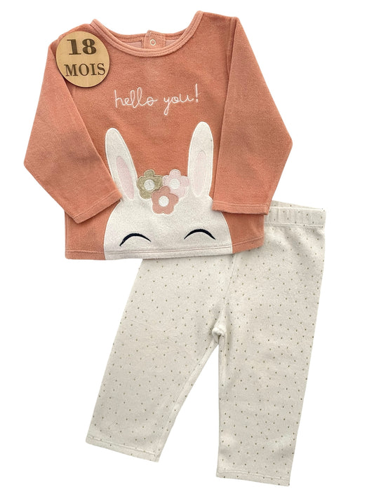 Pyjama 2 pièces, velours fin, lapin, Gémo