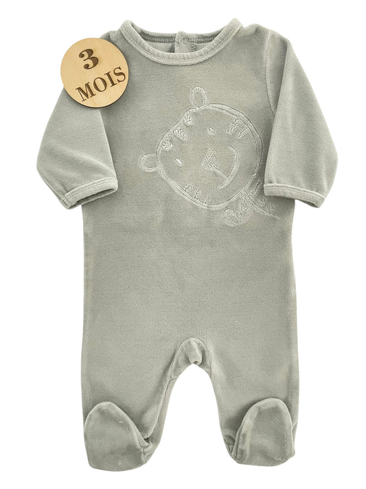 Pyjama velours, gris/vert