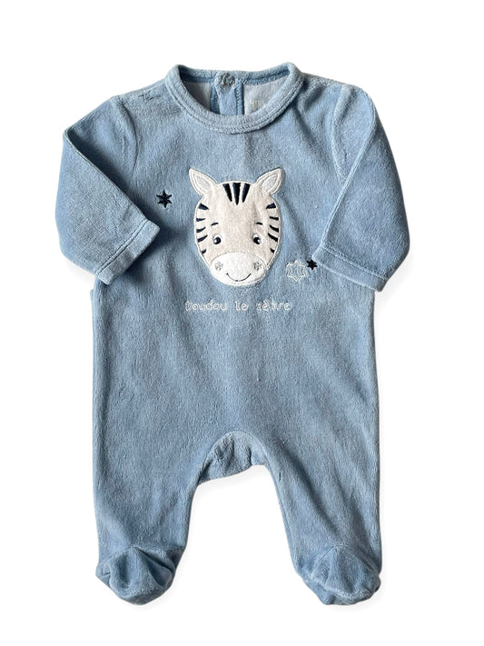 Pyjama velours bleu, zèbre, mes petits cailloux