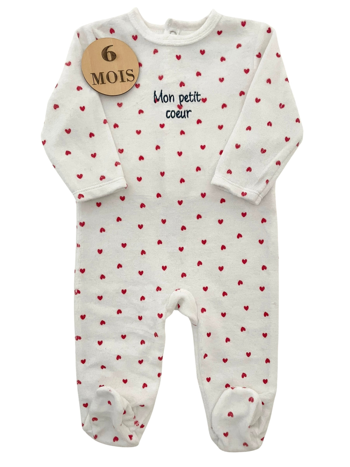 Pyjama velours blanc, cœurs, Mes petits cailloux