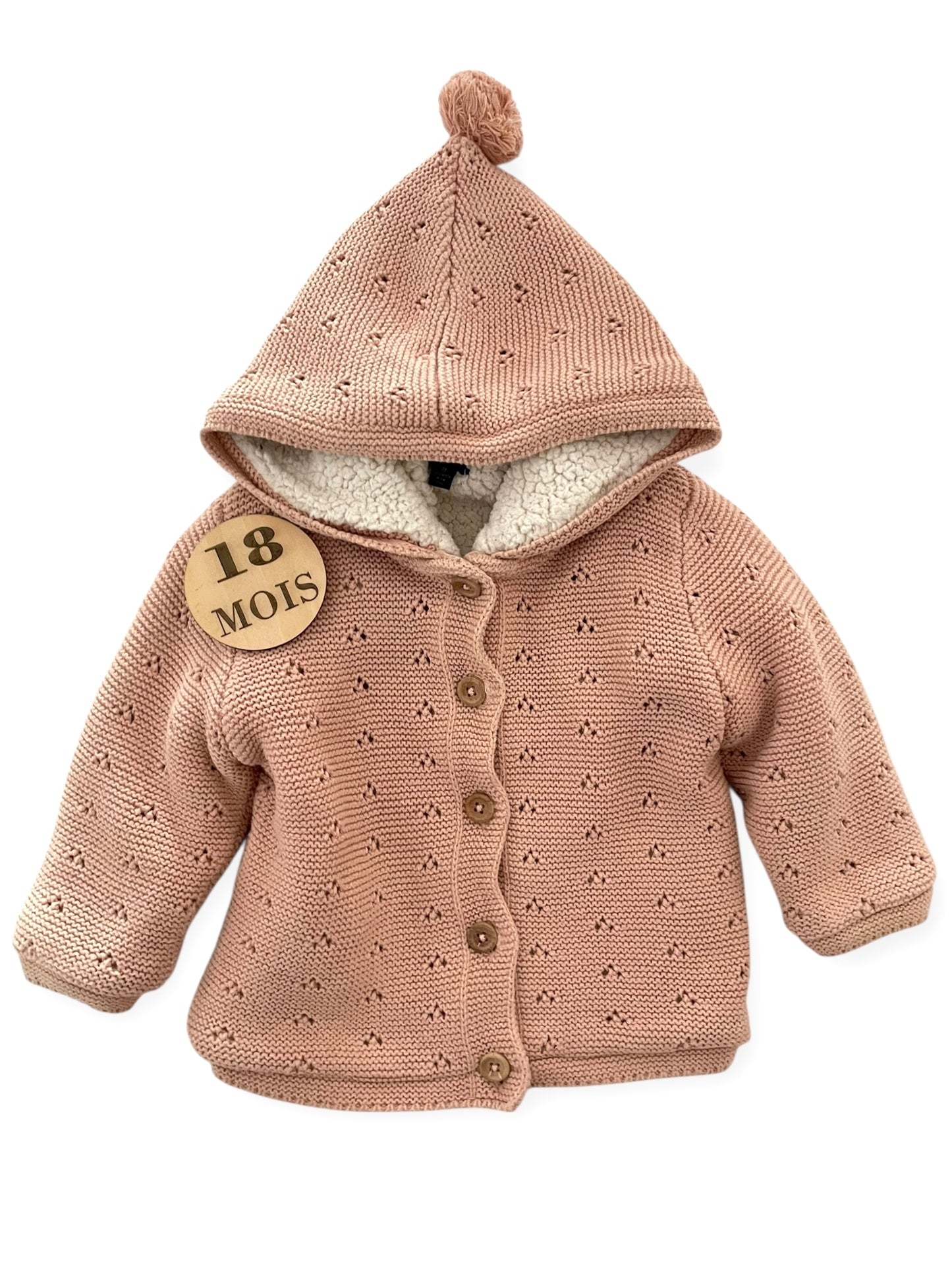 Manteau en mailles, fourré, vieux rose, Kiabi