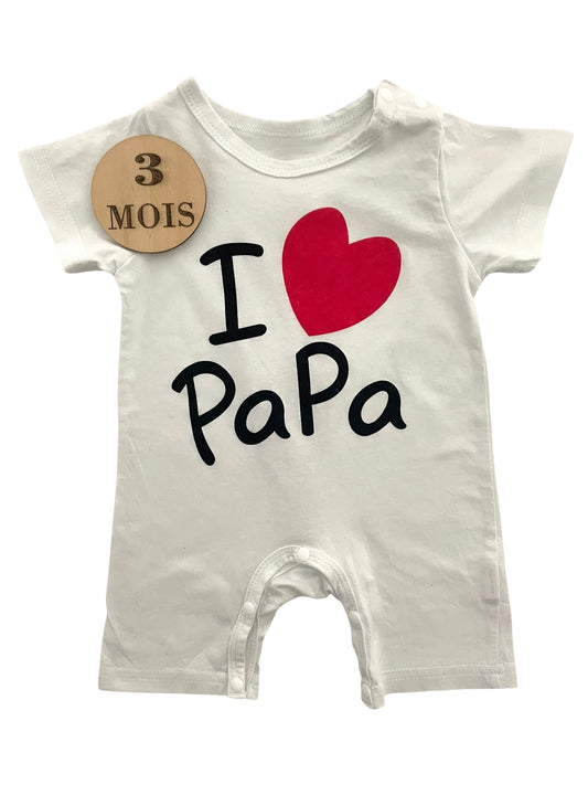 Combishort légère, blanche, I love Papa