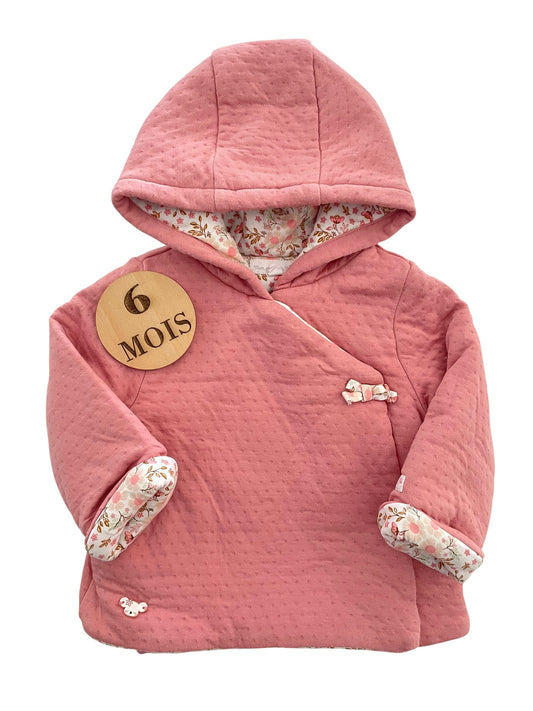 Manteau molleton, rose/ fleuri, cache-coeur, Sergent Major