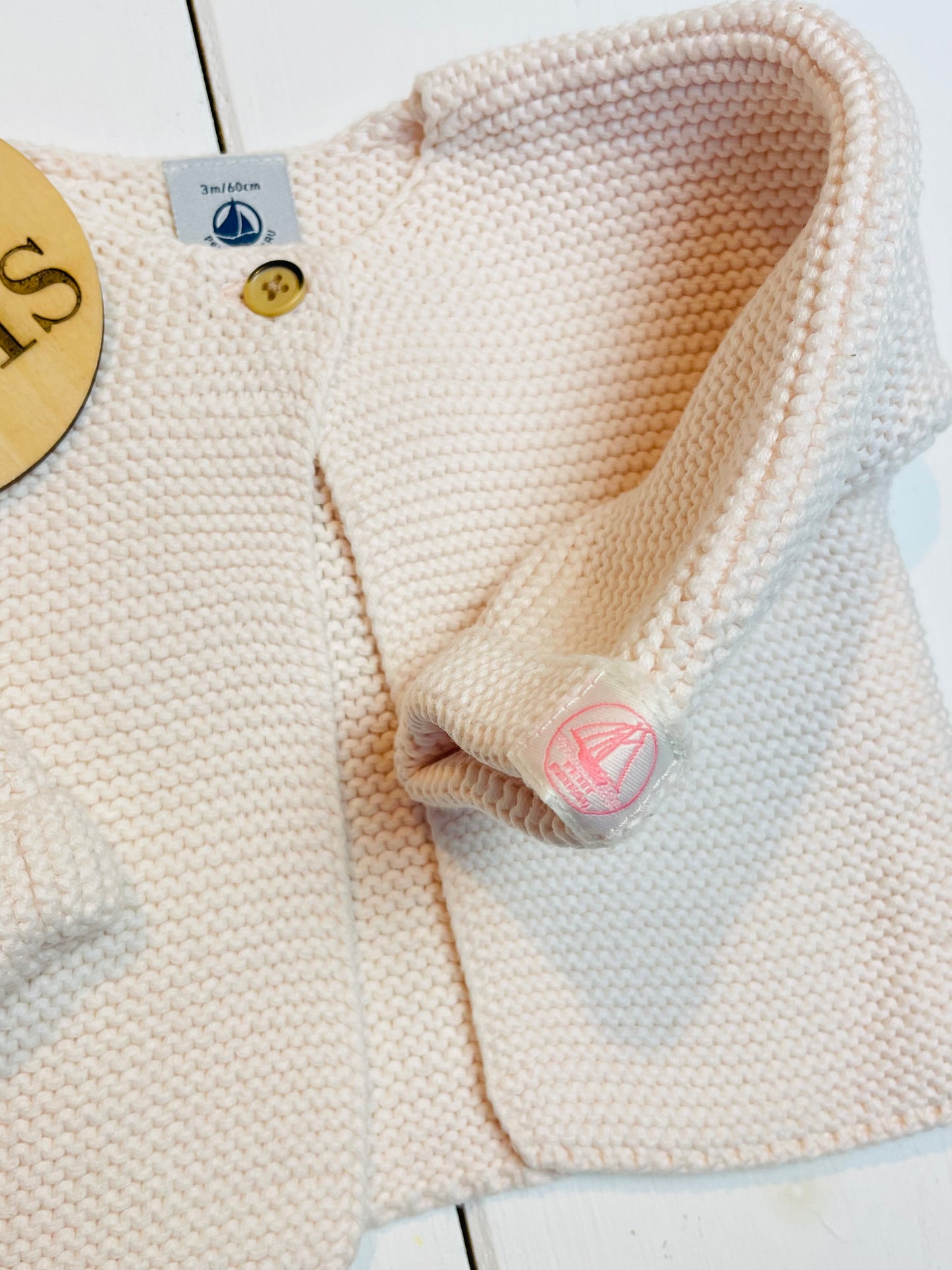 Gilet épais en mailles, blanc rosé, Petit Bateau