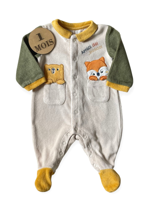 Pyjama velours à col, animaux, Prénatal