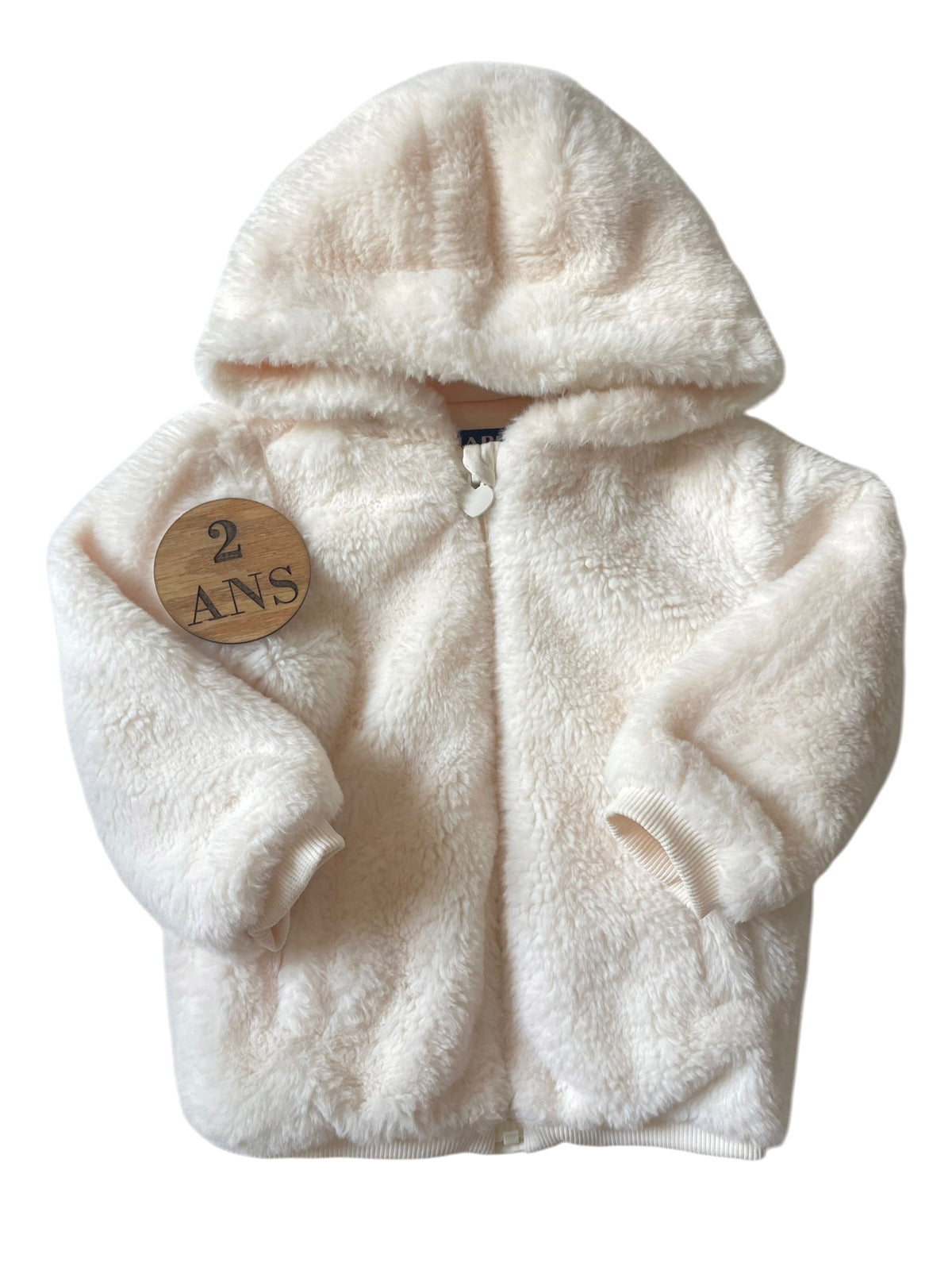 Blouson à capuche, fausse fourrure, écrue, Kiabi