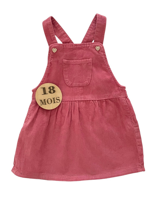 Robe salopette velours côtelé, rose, TAO
