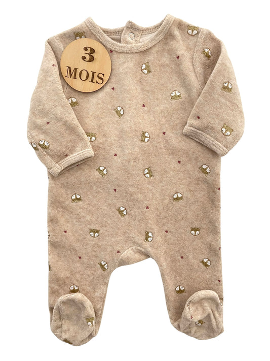 Pyjama velours, beige, renards, Kiabi