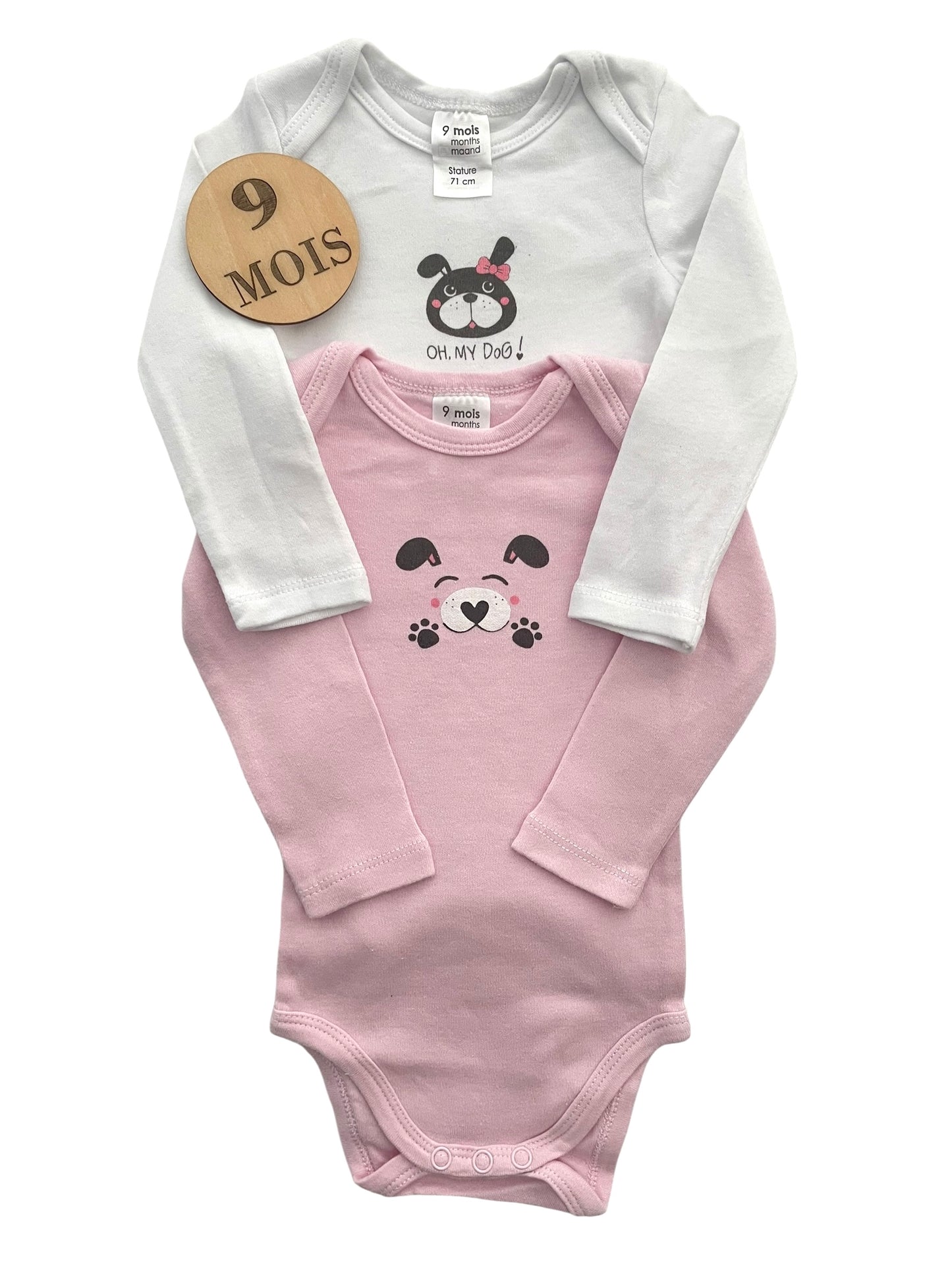 Body manches longues, rose et blanc