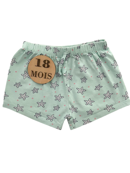 Short coton vert, étoiles de mer, TEX