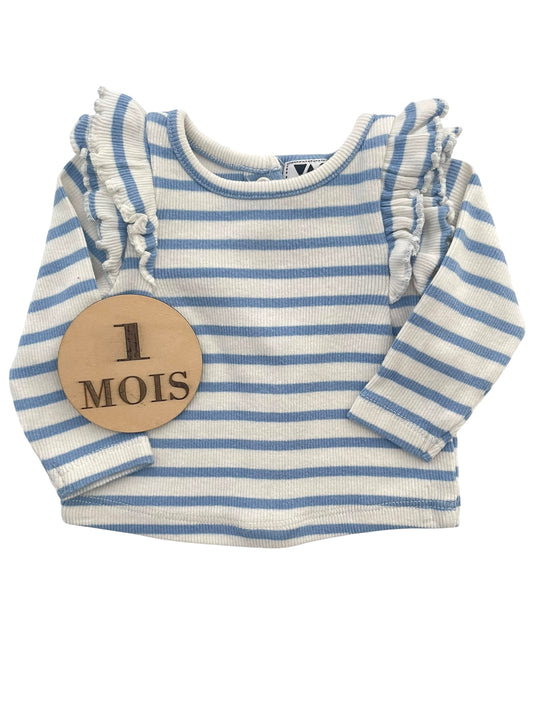 Tee-shirt rayé bleu, côtelé, à volant, TAO