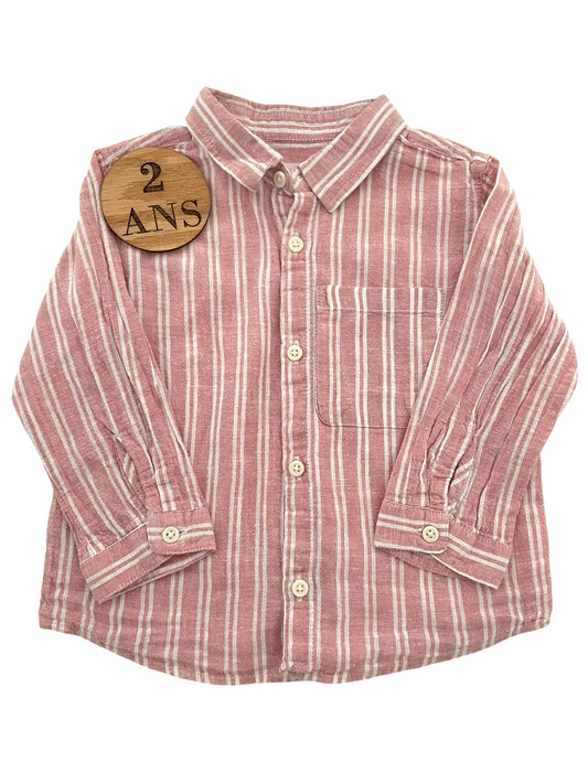 Chemise lin mélangé, rayée rose, ZARA