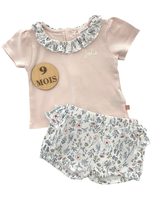 Ensemble tee-shirt rose et short fleuri, Carrément Beau