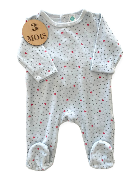 Pyjama velours, bleu-ciel, cœurs, TEX