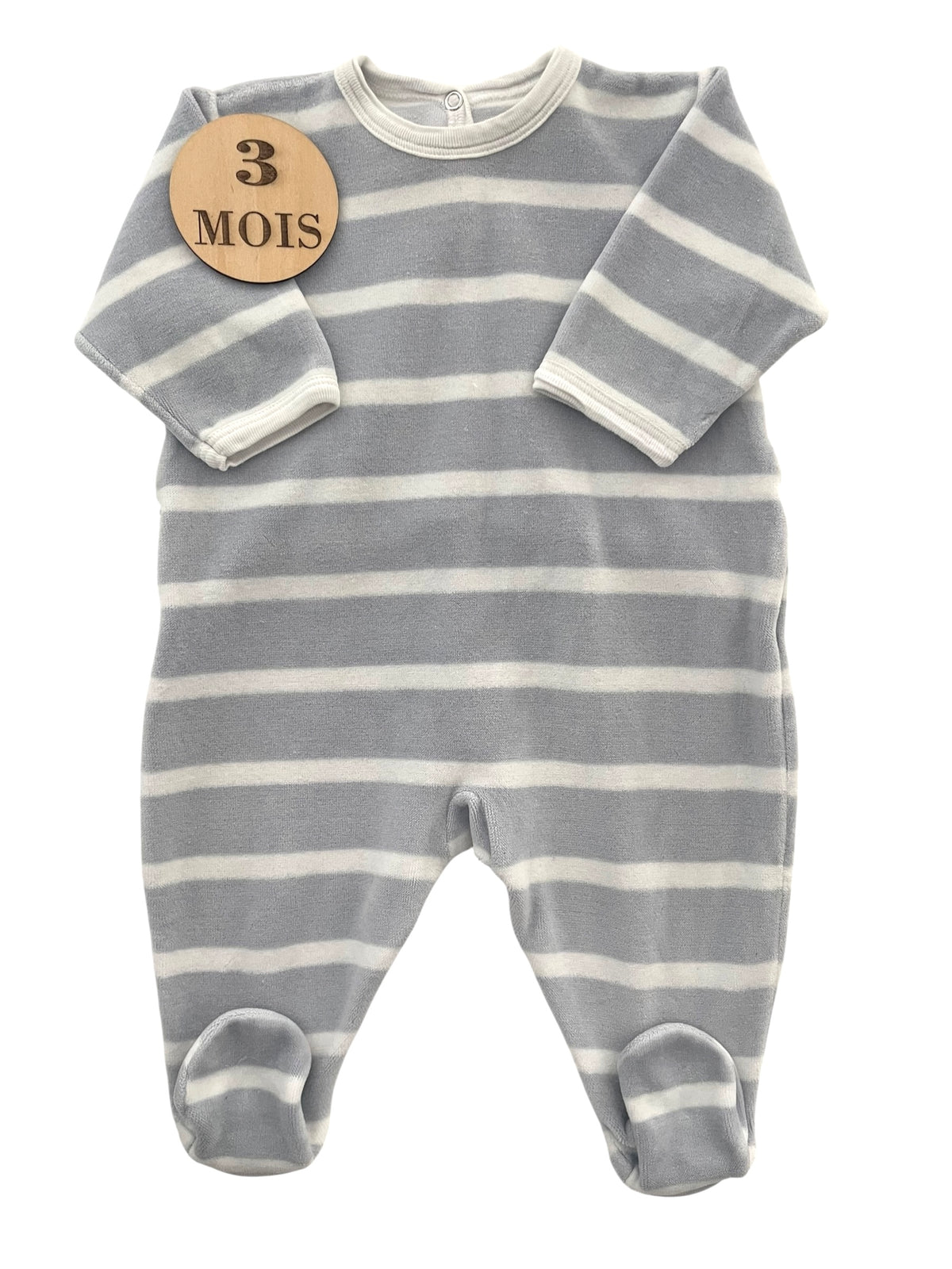 Pyjama velours, rayé gris, Petit Bateau