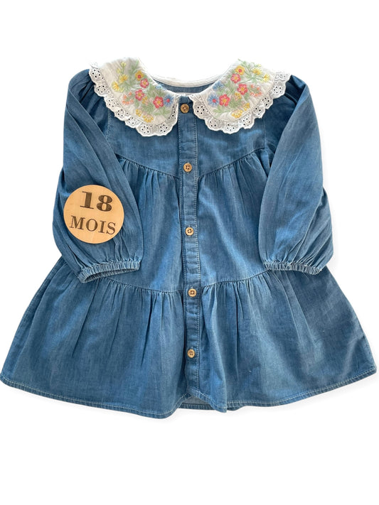 Robe couleur jean, col fleuri, Primark