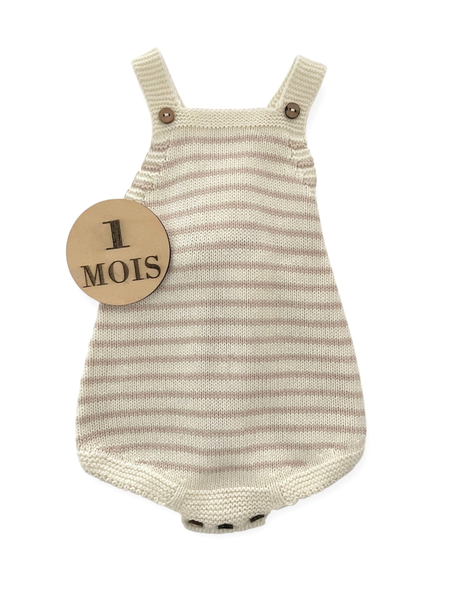 Barboteuse en mailles, rayée, crème