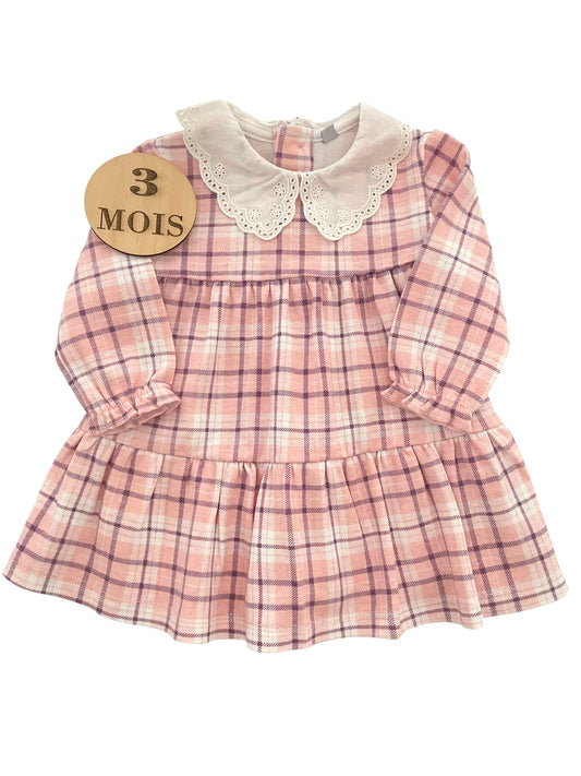 Robe à carreaux, rose, à col