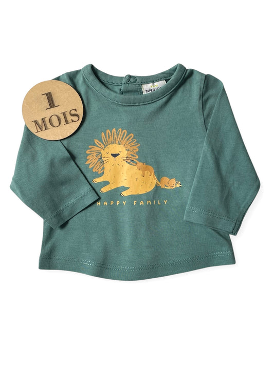 Tee-shirt bleu-vert, lion, TAO