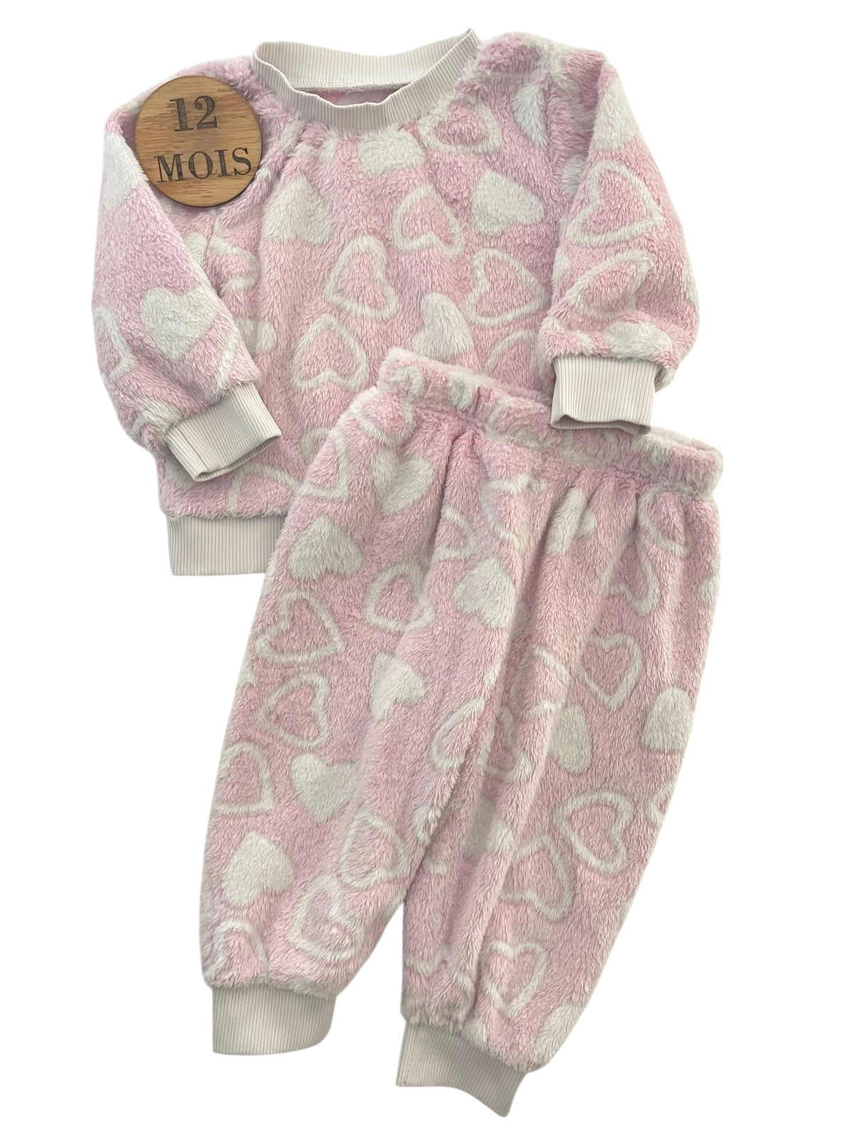 Pyjama velours 2 pièces, rose, cœurs