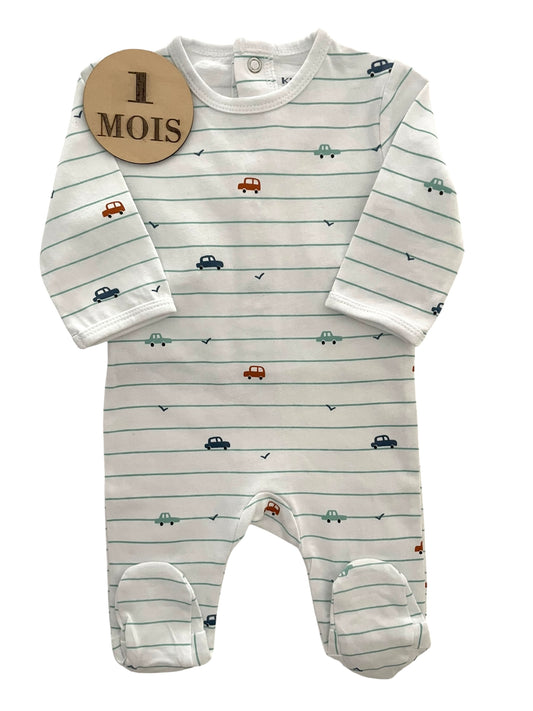 Pyjama coton, blanc, voitures, Kiabi
