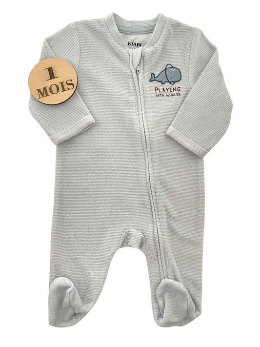 Pyjama velours côtelé, bleu-ciel, Kiabi