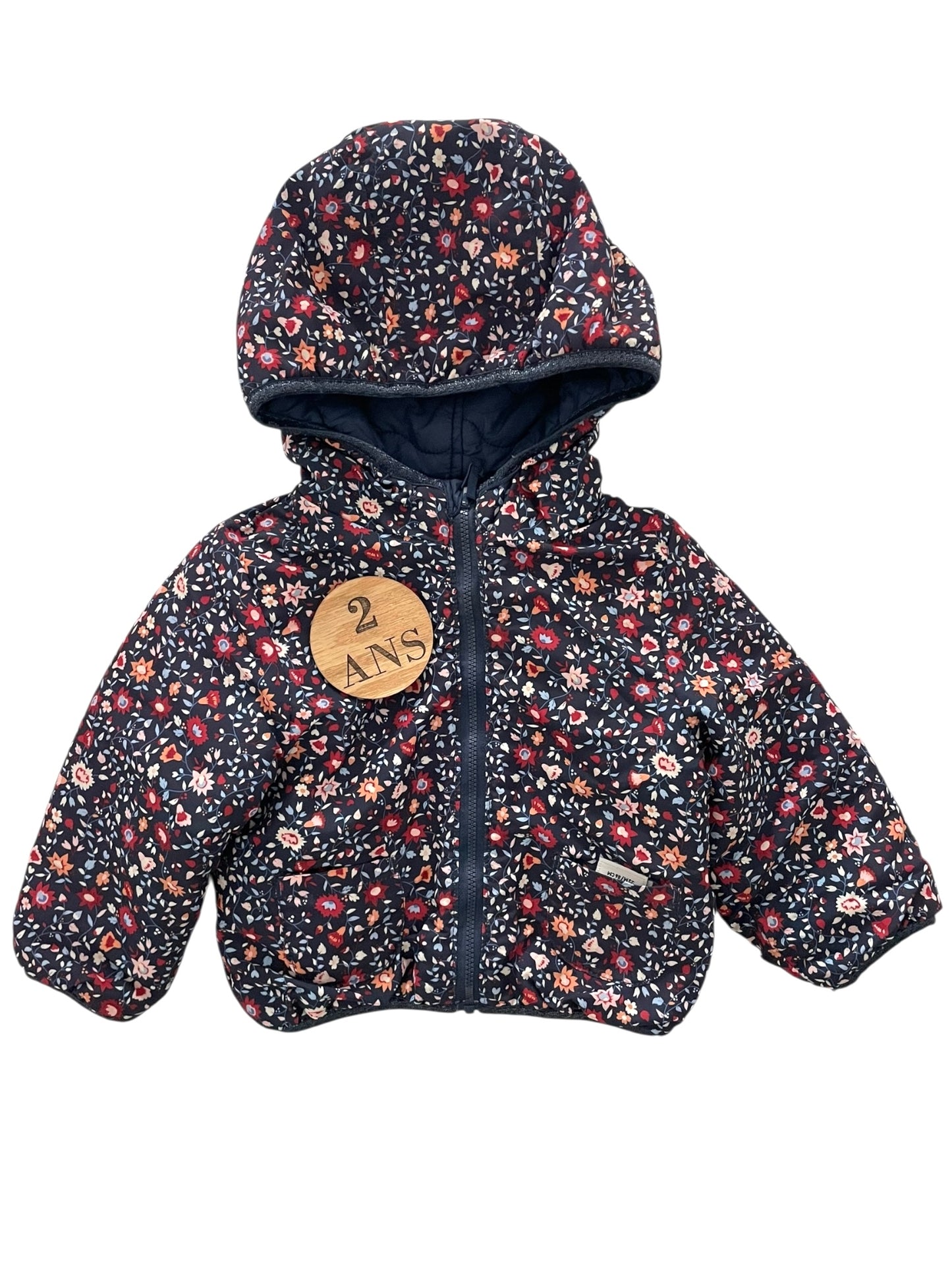 Doudoune bleue, fleurie, réversible, TAO