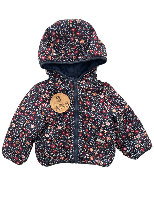 Doudoune bleue, fleurie, réversible, TAO