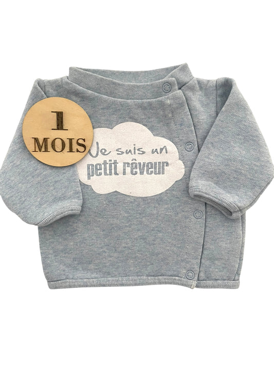 Sweat, bleu-gris, ouverture sur le côté, Barbouillage
