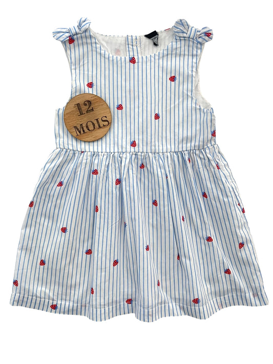 Robe rayée bleue, fraises, Kiabi