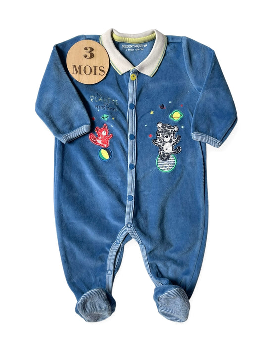 Pyjama velours, bleu à col, Sergent Major