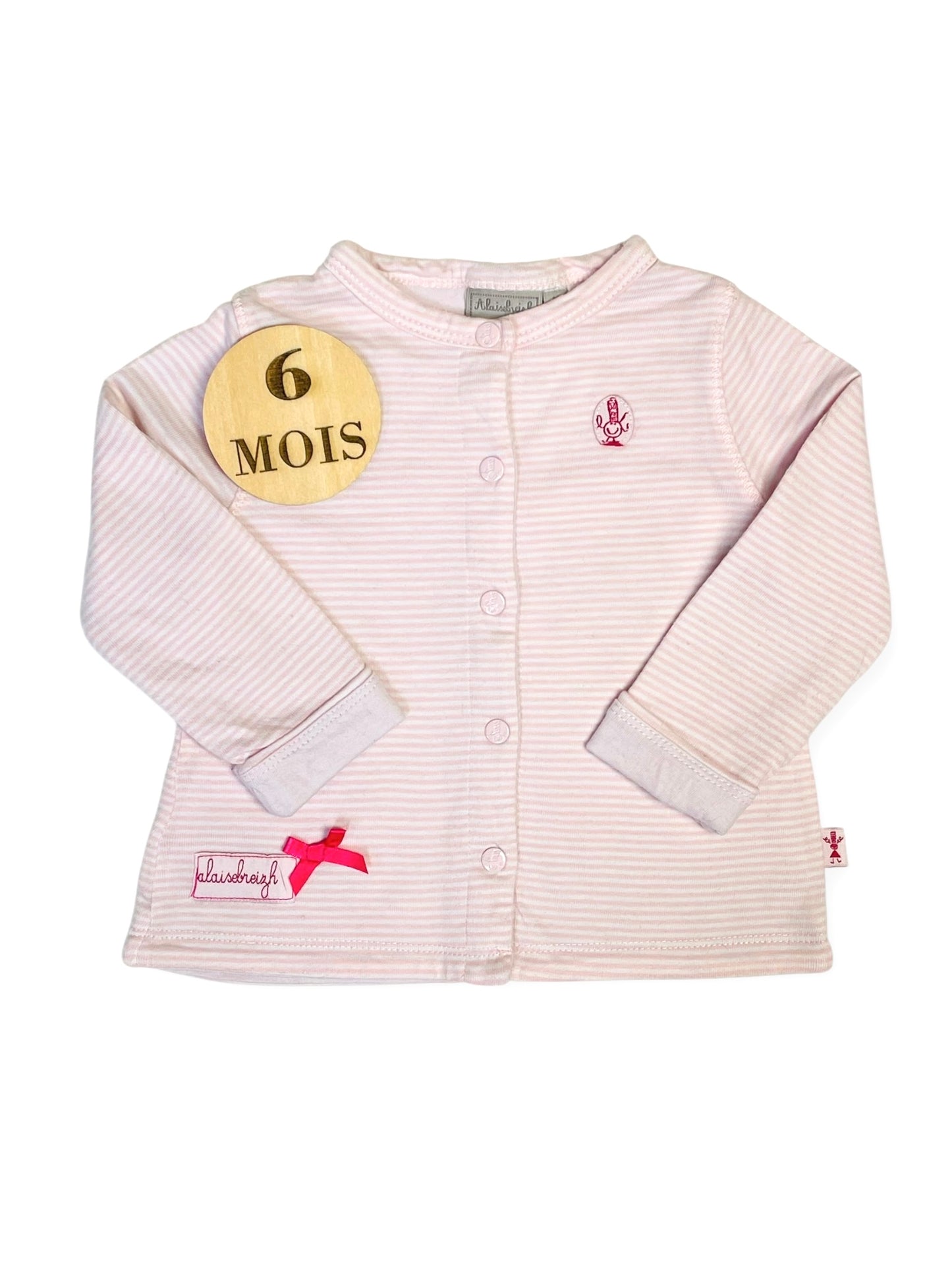 Gilet rayé rose et blanc, Alaisebreizh