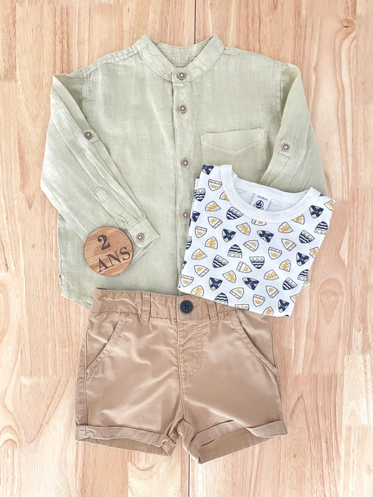 Ensemble 3 pièces, été / chemise, tee-shirt et short, 2 ans