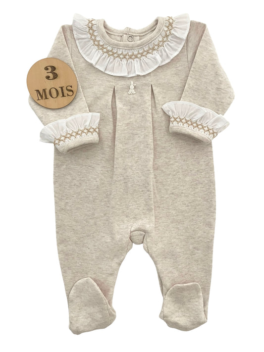 Pyjama coton épais, gris/ beige, chiné, Mi-bébé