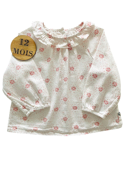 Blouse à col, blanche et rose, Cadet Rousselle
