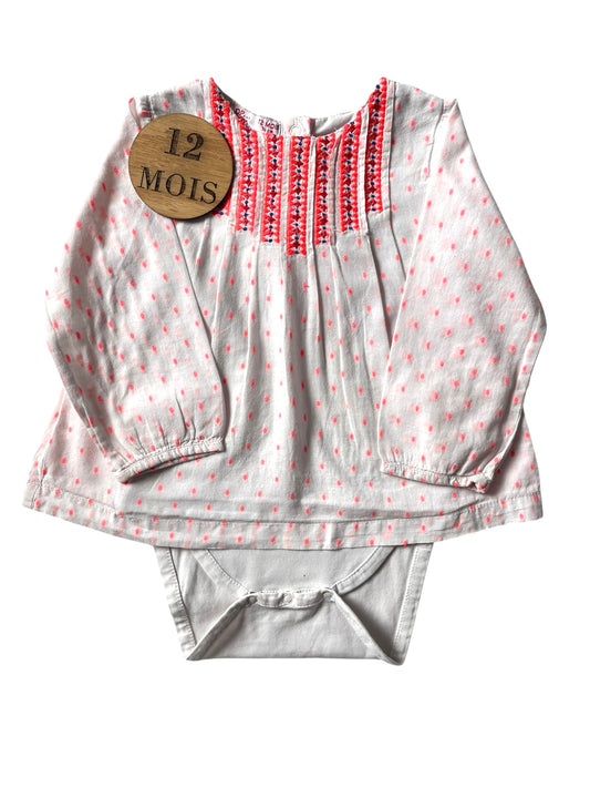Blouse à pois rose, body intégré, DPAM