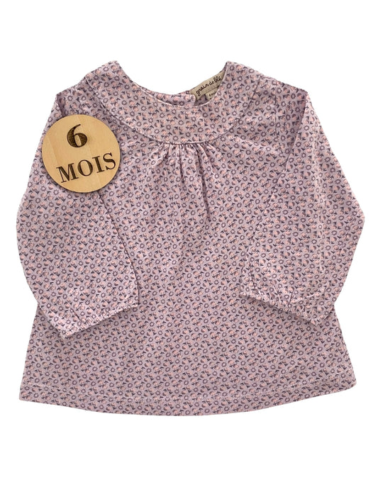 Blouse à col, violette fleurie, grain de blé