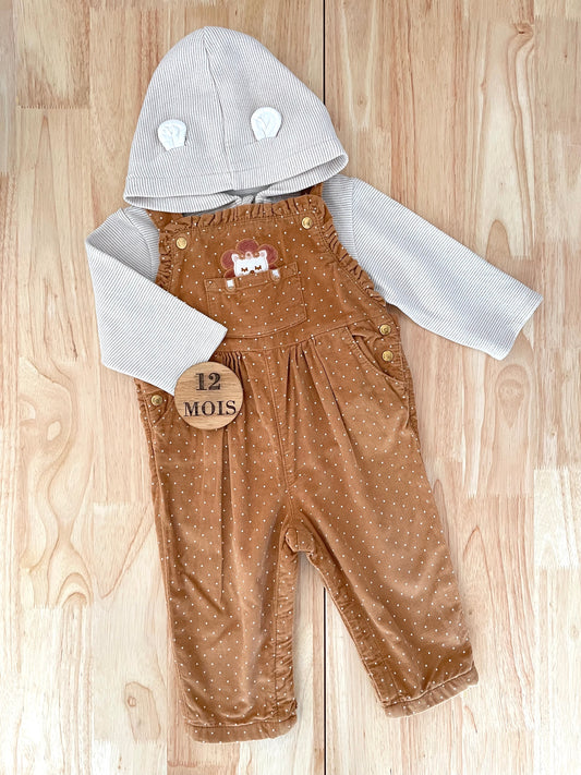 Ensemble gilet brillant et salopette en velours